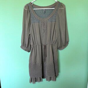 Antrho Free People Boho Prairie Peasant Dress Brown Crochet Chiffon Size Small S